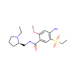 CCN1CCC[C@@H]1CNC(=O)c1cc(S(=O)(=O)CC)c(N)cc1OC ZINC000000601255