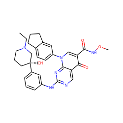 CCN1CCC[C@](O)(c2cccc(Nc3ncc4c(=O)c(C(=O)NOC)cn(-c5ccc6c(c5)CCC6)c4n3)c2)C1 ZINC000044305832