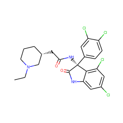 CCN1CCC[C@H](CC(=O)N[C@@]2(c3ccc(Cl)c(Cl)c3)C(=O)Nc3cc(Cl)cc(Cl)c32)C1 ZINC000095552801