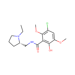 CCN1CCC[C@H]1CNC(=O)c1c(O)c(OC)cc(Cl)c1OC ZINC000034343067