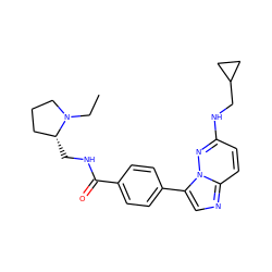 CCN1CCC[C@H]1CNC(=O)c1ccc(-c2cnc3ccc(NCC4CC4)nn23)cc1 ZINC000058592669