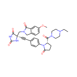 CCN1CCN(C(=O)[C@@H]2CCC(=O)N2c2ccc(C#C[C@]3(CN4Cc5ccc(OC)cc5C4=O)NC(=O)NC3=O)cc2)CC1 ZINC000096173621