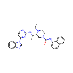 CCN1CCN(C(=O)Nc2cccc3ccccc23)C[C@H]1[C@H](C)Nc1nccc(-n2cnc3ccccc32)n1 ZINC000049678886