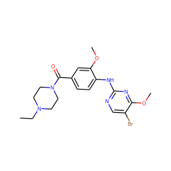 CCN1CCN(C(=O)c2ccc(Nc3ncc(Br)c(OC)n3)c(OC)c2)CC1 ZINC000169705062