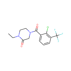 CCN1CCN(C(=O)c2cccc(C(F)(F)F)c2Cl)CC1=O ZINC000059284347