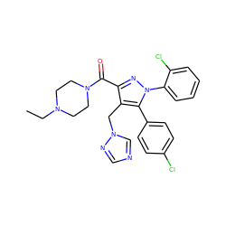 CCN1CCN(C(=O)c2nn(-c3ccccc3Cl)c(-c3ccc(Cl)cc3)c2Cn2cncn2)CC1 ZINC000045354923