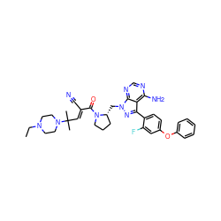 CCN1CCN(C(C)(C)/C=C(\C#N)C(=O)N2CCC[C@H]2Cn2nc(-c3ccc(Oc4ccccc4)cc3F)c3c(N)ncnc32)CC1 ZINC000207715370