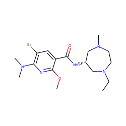 CCN1CCN(C)C[C@@H](NC(=O)c2cc(Br)c(N(C)C)nc2OC)C1 ZINC000022928180