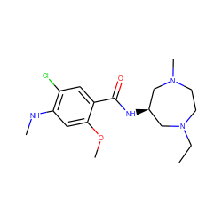 CCN1CCN(C)C[C@H](NC(=O)c2cc(Cl)c(NC)cc2OC)C1 ZINC000000595006