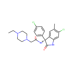 CCN1CCN(CC(=O)N[C@@]2(c3ccc(Cl)cc3)C(=O)Nc3cc(Cl)c(C)cc32)CC1 ZINC000095555748