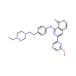 CCN1CCN(CCc2ccc(Nc3nc(-c4cncc(OC)n4)cc4cc[nH]c(=O)c34)cc2)CC1 ZINC000096174457