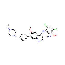 CCN1CCN(Cc2ccc(-c3cc4ncc(C#N)c(Nc5cc(OC)c(Cl)cc5Cl)c4cc3OC)cc2)CC1 ZINC000023357916