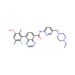 CCN1CCN(Cc2ccc(NC(=O)c3ccc(-c4c(C)c(OC)cc(C)c4Cl)c4nccnc34)nc2)CC1 ZINC000096173414