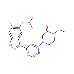 CCN1CCN(c2cc(-c3n[nH]c4cc(F)c(OC(C)C)cc34)ncn2)CC1=O ZINC000221265503