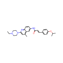 CCN1CCN(c2cc(C)c3cc(NC(=O)/C=C/c4ccc(OC(C)C)cc4)ccc3n2)CC1 ZINC000013671925