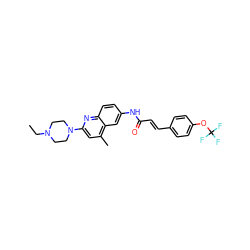 CCN1CCN(c2cc(C)c3cc(NC(=O)/C=C/c4ccc(OC(F)(F)F)cc4)ccc3n2)CC1 ZINC000013671935