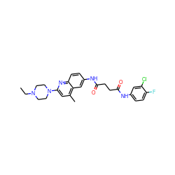 CCN1CCN(c2cc(C)c3cc(NC(=O)CCC(=O)Nc4ccc(F)c(Cl)c4)ccc3n2)CC1 ZINC000020136341