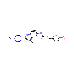 CCN1CCN(c2cc(C)c3cc(NC(=O)CCc4ccc(OC)cc4)ccc3n2)CC1 ZINC000020108653