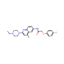 CCN1CCN(c2cc(C)c3cc(NC(=O)COc4ccc(Cl)cc4)ccc3n2)CC1 ZINC000013581278
