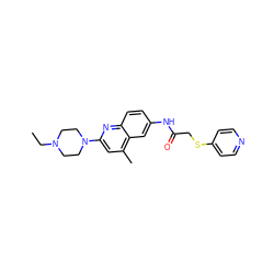 CCN1CCN(c2cc(C)c3cc(NC(=O)CSc4ccncc4)ccc3n2)CC1 ZINC000020108666