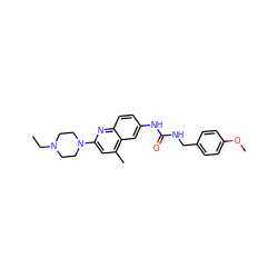 CCN1CCN(c2cc(C)c3cc(NC(=O)NCc4ccc(OC)cc4)ccc3n2)CC1 ZINC000013671933