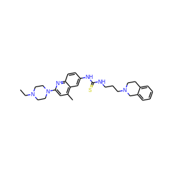 CCN1CCN(c2cc(C)c3cc(NC(=S)NCCCN4CCc5ccccc5C4)ccc3n2)CC1 ZINC000004791478