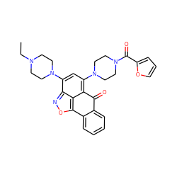 CCN1CCN(c2cc(N3CCN(C(=O)c4ccco4)CC3)c3c4c(onc24)-c2ccccc2C3=O)CC1 ZINC000009642227