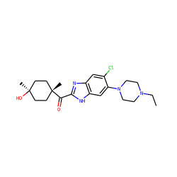 CCN1CCN(c2cc3[nH]c(C(=O)[C@]4(C)CC[C@@](C)(O)CC4)nc3cc2Cl)CC1 ZINC000100423307