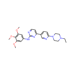 CCN1CCN(c2ccc(-c3ccnc(Nc4cc(OC)c(OC)c(OC)c4)n3)cn2)CC1 ZINC000003828779