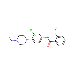 CCN1CCN(c2ccc(NC(=O)c3ccccc3OC)cc2Cl)CC1 ZINC000004451385