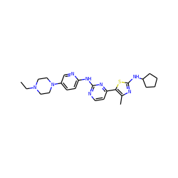 CCN1CCN(c2ccc(Nc3nccc(-c4sc(NC5CCCC5)nc4C)n3)nc2)CC1 ZINC001772611711