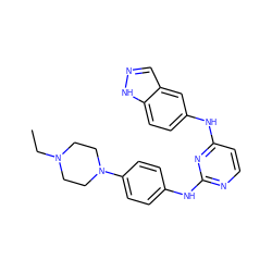 CCN1CCN(c2ccc(Nc3nccc(Nc4ccc5[nH]ncc5c4)n3)cc2)CC1 ZINC000063540164