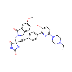 CCN1CCN(c2ccc(O)c(-c3ccc(C#C[C@]4(CN5Cc6ccc(OC)cc6C5=O)NC(=O)NC4=O)cc3)n2)CC1 ZINC000096173759