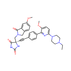 CCN1CCN(c2ccc(OC)c(-c3ccc(C#C[C@]4(CN5Cc6ccc(OC)cc6C5=O)NC(=O)NC4=O)cc3)n2)CC1 ZINC000143300404