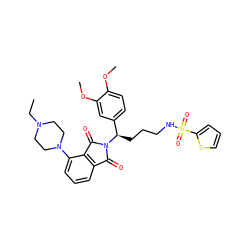 CCN1CCN(c2cccc3c2C(=O)N([C@H](CCCNS(=O)(=O)c2cccs2)c2ccc(OC)c(OC)c2)C3=O)CC1 ZINC000043153951