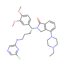 CCN1CCN(c2cccc3c2CN([C@H](CCCNc2cncc(Cl)n2)c2ccc(OC)c(OC)c2)C3=O)CC1 ZINC000049677904