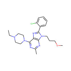 CCN1CCN(c2nc(C)nc3c2nc(-c2ccccc2Cl)n3CCCOC)CC1 ZINC000142963878