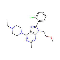 CCN1CCN(c2nc(C)nc3c2nc(-c2ccccc2Cl)n3CCOC)CC1 ZINC000103244443