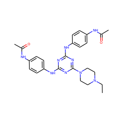 CCN1CCN(c2nc(Nc3ccc(NC(C)=O)cc3)nc(Nc3ccc(NC(C)=O)cc3)n2)CC1 ZINC000013153001