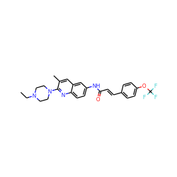 CCN1CCN(c2nc3ccc(NC(=O)/C=C/c4ccc(OC(F)(F)F)cc4)cc3cc2C)CC1 ZINC000013671944
