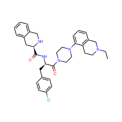 CCN1CCc2c(cccc2N2CCN(C(=O)[C@@H](Cc3ccc(Cl)cc3)NC(=O)[C@H]3Cc4ccccc4CN3)CC2)C1 ZINC000028528956