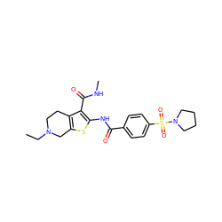 CCN1CCc2c(sc(NC(=O)c3ccc(S(=O)(=O)N4CCCC4)cc3)c2C(=O)NC)C1 ZINC000008920375