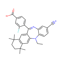 CCN1c2ccc(C#N)cc2N=C(c2ccc(C(=O)O)cc2F)c2cc3c(cc21)C(C)(C)CCC3(C)C ZINC000006716422