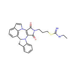 CCNC(=N)SCCCN1C(=O)C2=C(C1=O)n1ccc3cccc(c31)[C@H]1Cc3ccccc3N21 ZINC000040409273