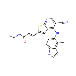 CCNC(=O)/C=C/c1cc2c(Nc3ccc4[nH]ccc4c3C)c(C#N)cnc2s1 ZINC000040918117