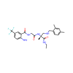 CCNC(=O)[C@@](C)(CNCc1ccc(C)cc1C)NC(=O)CNC(=O)c1cc(C(F)(F)F)ccc1N ZINC000028952345