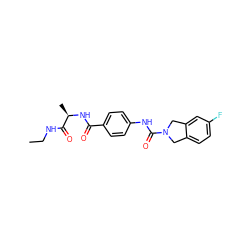 CCNC(=O)[C@@H](C)NC(=O)c1ccc(NC(=O)N2Cc3ccc(F)cc3C2)cc1 ZINC000167387259