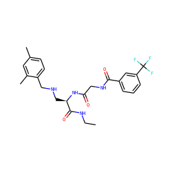 CCNC(=O)[C@@H](CNCc1ccc(C)cc1C)NC(=O)CNC(=O)c1cccc(C(F)(F)F)c1 ZINC000028952302