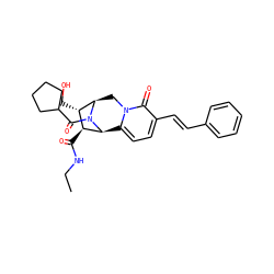 CCNC(=O)[C@H]1[C@H](CO)[C@H]2Cn3c(ccc(/C=C/c4ccccc4)c3=O)[C@@H]1N2C(=O)C1CCCC1 ZINC000095793557