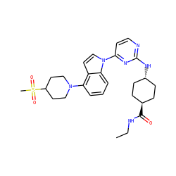 CCNC(=O)[C@H]1CC[C@H](Nc2nccc(-n3ccc4c(N5CCC(S(C)(=O)=O)CC5)cccc43)n2)CC1 ZINC000261070961